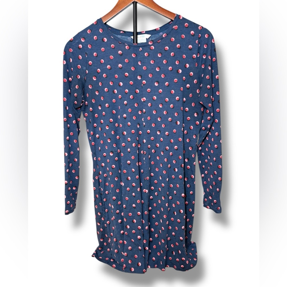 Boden Tunic Dress Navy Pink Shadow Dot US Size 6 Reg Pocket Tencel Cotton Blend
